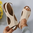 thumbnail image 6 of BADHUB Women's Elastic Ankle Strap Low Wedge Sandals with Arch Support Retro Leather Non Slip Cut Out Slingback Sandals Khaki 43, 6 of 6