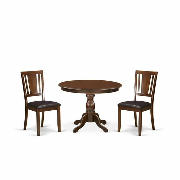 East West Furniture HBDU3-MAH-C 3 Piece Kitchen Table Set - Mahogany Dining Room Table and 2 Mahogany Faux Leather Comfortable Chairs with Panel Back - Mahogany Finish