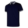 thumbnail image 5 of Telankuip Summer Mens Polo Shirts Stripe Color Blocking Button Standing Collar Short Sleeved Sports T Shirt Comfortable Slim Fit Breathable Fashion Tee for Daily Wear Navy L, 5 of 5