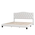 thumbnail image 4 of LegaHome King Bed Frame, New Upgraded King Size Linen Upholstered Platform Bed with Saddle Curved Headboard and Diamond Tufted Details, Solid Wood Frame, Holds 990lbs, No Box Spring Needed, Beige, 4 of 8
