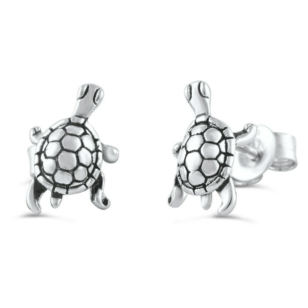 Sterling Silver Small Turtle Stud Earrings - 9mm - Walmart.com