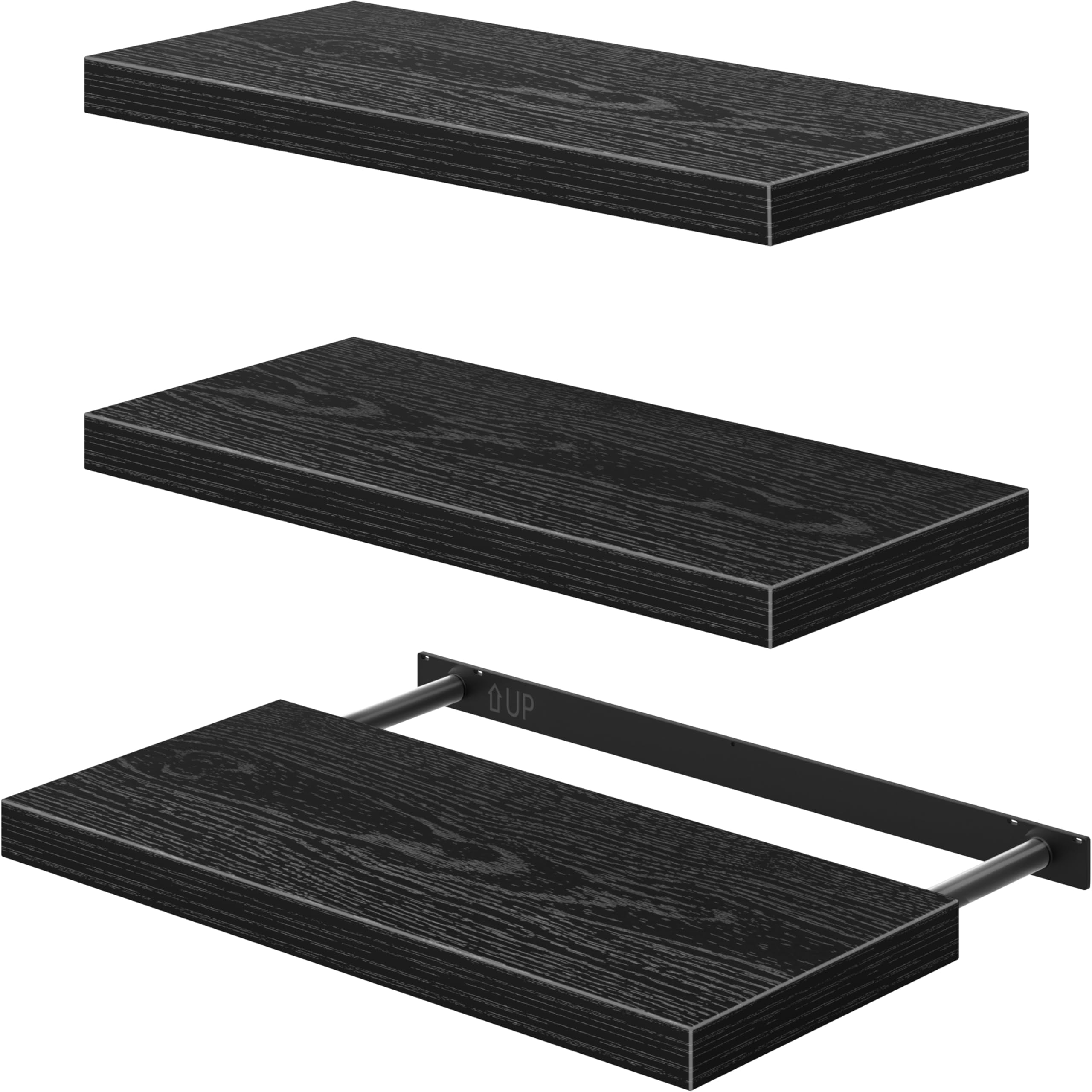 10" Deep Floating Shelves For Wall - 10 X 24 Inch Book Shelf Bathroom Bedroom Kitchen Living Room Hanging Bookshelf Farmhouse Set Of 3  Black (025-60b3)