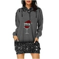 thumbnail image 1 of Pisexur Robes de Noël pour Femmes Mode Imprimé Verres à Vin Rouge Robes de Fête Décontractées à Manches Longues Sweat à Capuche Robes d'Automne de Noël Mini Robe avec Poches, 1 of 4
