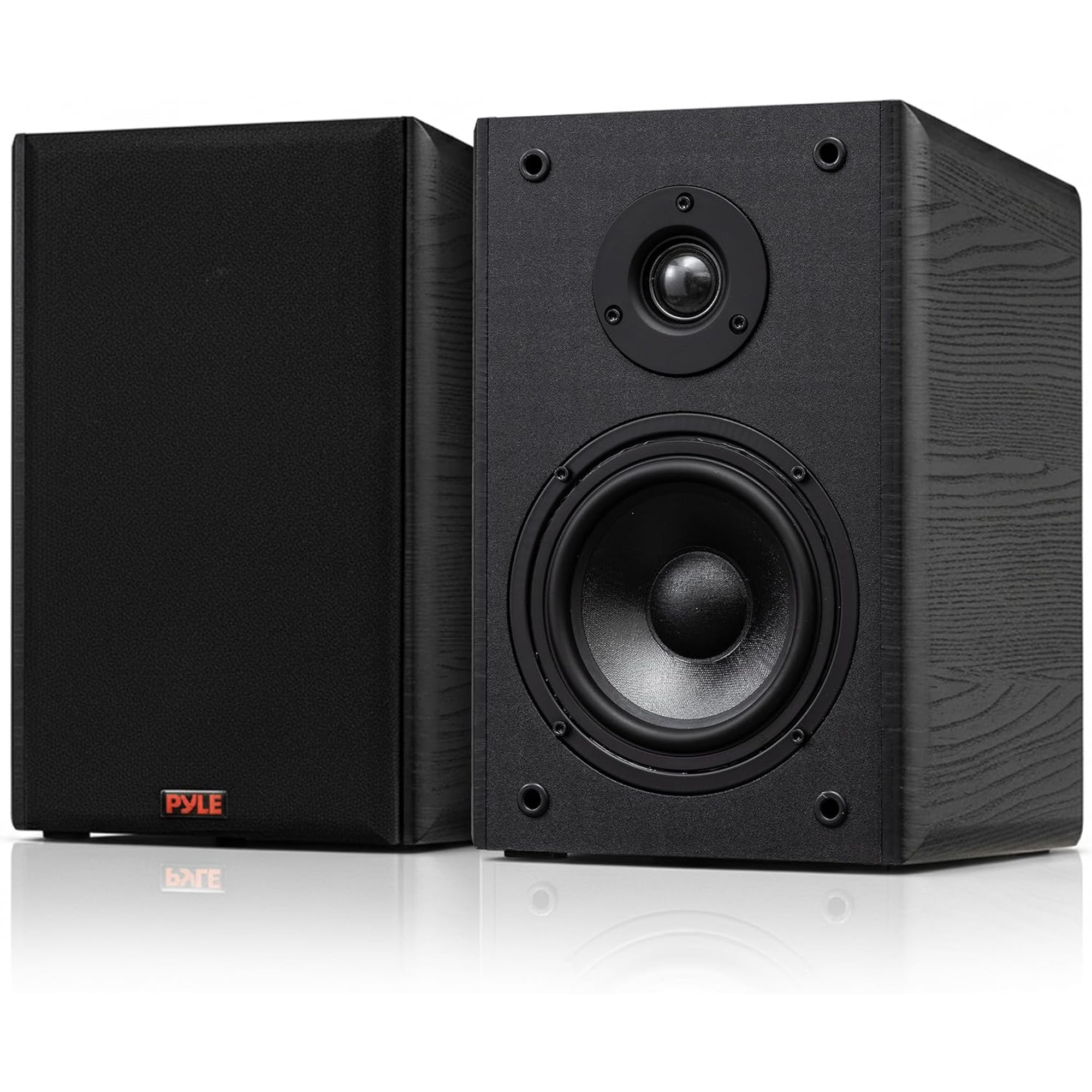 Pyle 6.5'' Wired Bookshelf Speakers – 2-Way Hi-Fi Home Theater Speaker Pair with Paper Cone Woofer, Soft Dome Tweeter & Wall Mount Brackets, Compact Design, 11.5'' x 7.5'' x 9.5'' (Black)