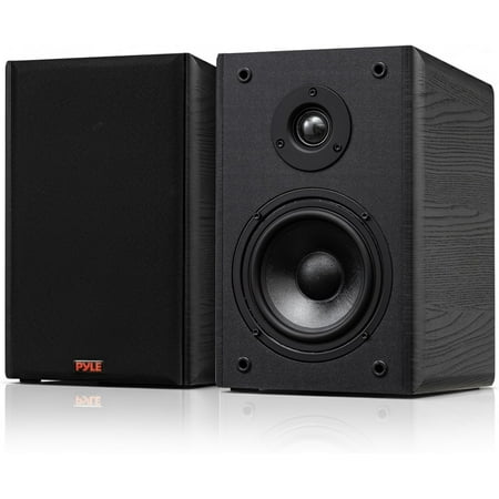 Pyle 6.5'' Wired Bookshelf Speakers – 2-Way Hi-Fi Home Theater Speaker Pair with Paper Cone Woofer, Soft Dome Tweeter & Wall Mount Brackets, Compact Design, 11.5'' x 7.5'' x 9.5'' (Black)