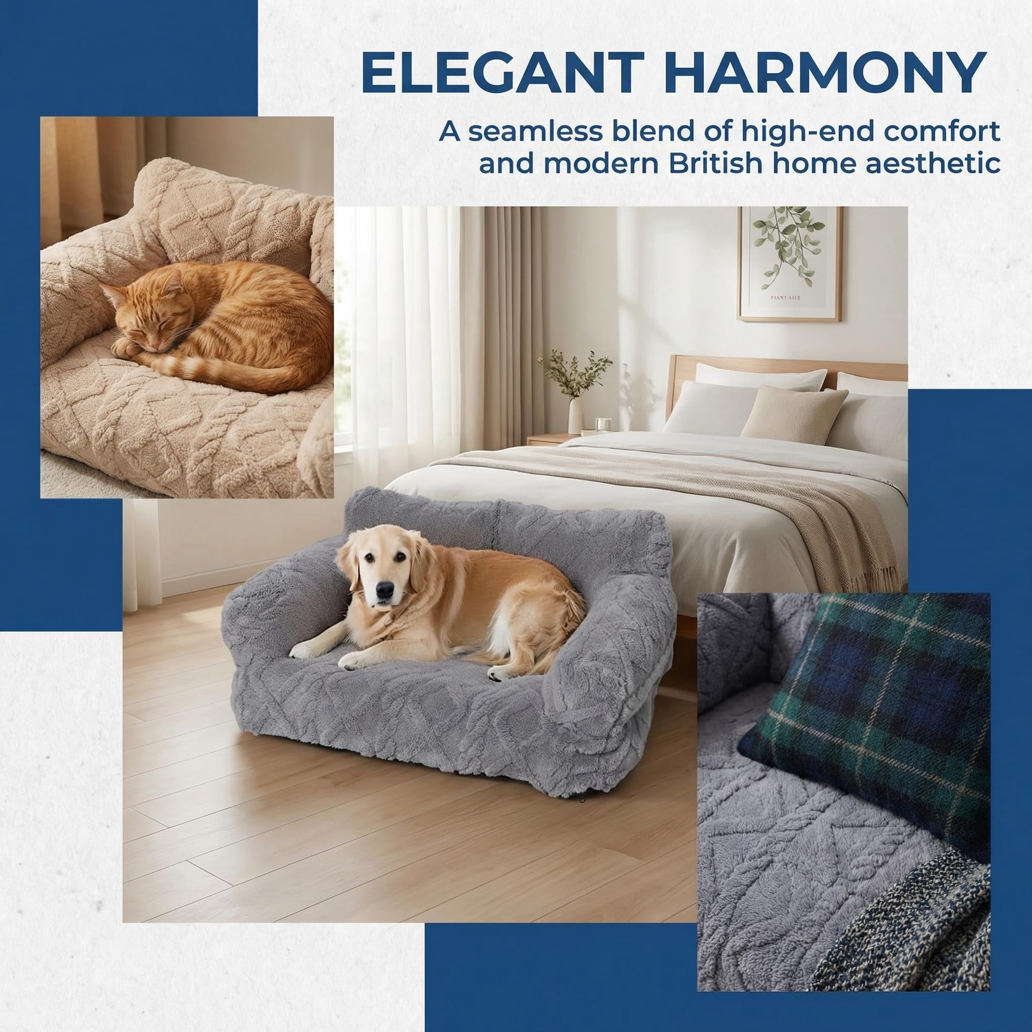 Plush Calming Pet Sofa Bed, Plush Calming Pet Sofa Bed with Removable Cover, Washable Orthopedic Dog Bed with Edge, Increases Deep Sleep