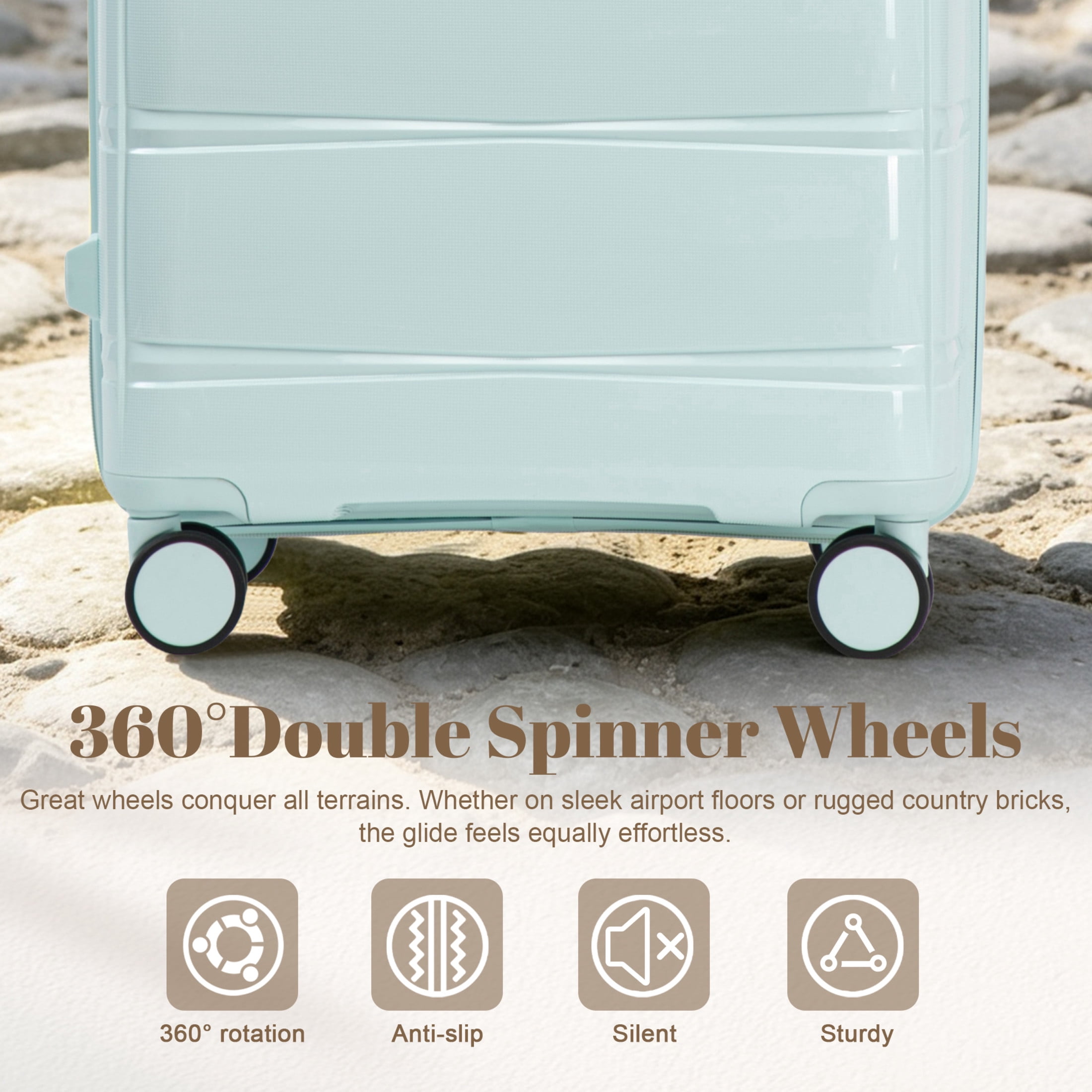 GDF Studio 3-Piece 20"/24"/28" PP Hardshell Travel Luggage Set with Spinner Wheels & Combination Lock, Mint