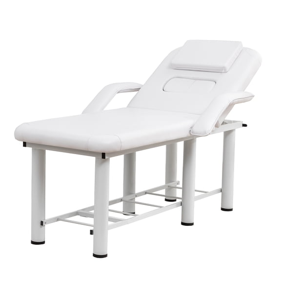 Professional Multi-Functional Beauty Bed with Removable Headrest, Breast Cushions & Armrests, Built-in Storage Shelf, for Massage, Facial, Tattoo & Spa (White)