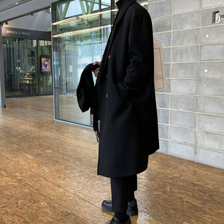 New Fashion Solid Color Lapel Long Men's Wool Coat New Fashion Solid Color Lapel Long Men's Wool Coat