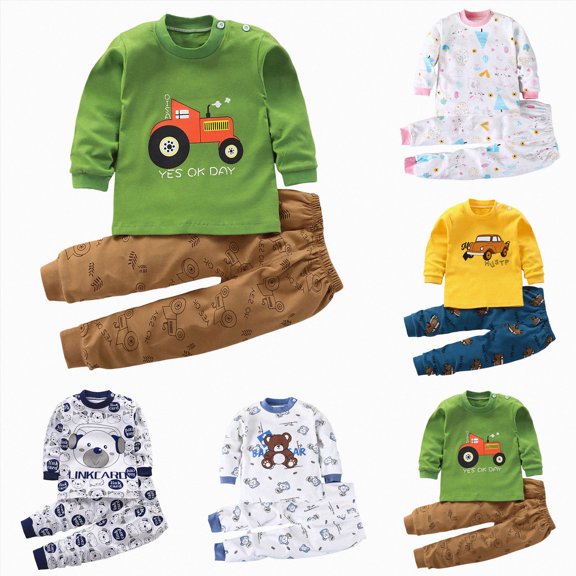 CAUYDY 12M 18M 24M Toddler Boys Pajamas Baby Clothes Newborn Sleepers Fall Winter Long Sleeve Tee Shirt and Elastic Pants Cute Set Infant Outfits for Boy Sizes 1-2 Years,Navy