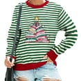 thumbnail image 6 of Yteetum Christmas Sweatshirts for Women Oversize Crewneck Christmas Color Matching Stripe Print Pullover Hoodless Sweatshirts Top Womens Christmas Print Round Neck Loose Sweatshirt Fall Clothes, 6 of 6