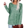 thumbnail image 2 of Camisa de manga larga para mujer, color verde sólido, corte holgado, cuello redondo, agradable para la piel, talla S, primavera-otoño-invierno, 2 of 6