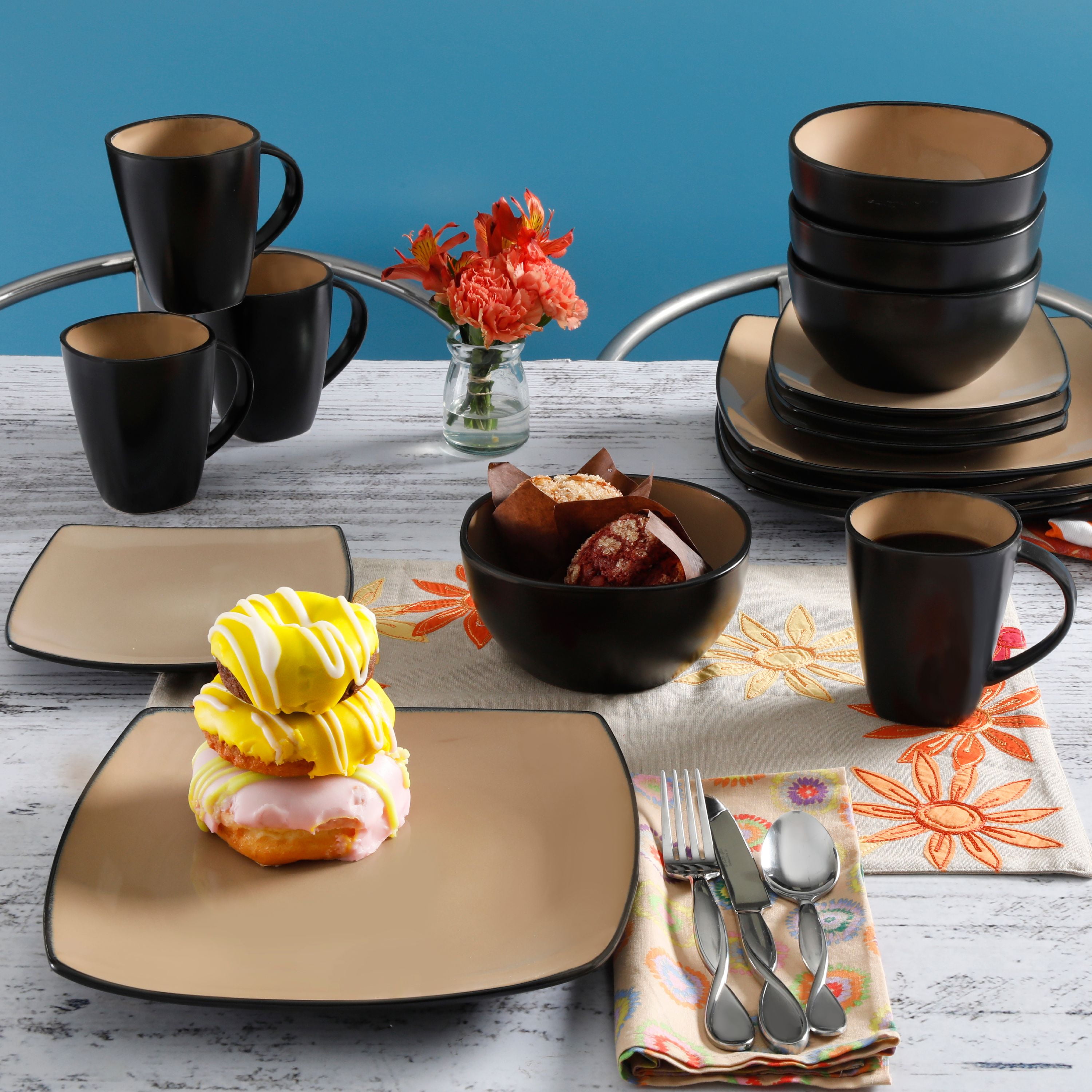 Dinnerware Set 16 Piece Square Stoneware Dinner Plates Bowls Cups Dinnerware Set 16 Piece Square Stoneware Dinner Plates Bowls Cups Kitchen Dishes