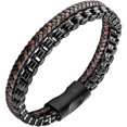 thumbnail image 1 of ZHAOCHENG Pulsera de hombre Pulsera de cuero para hombre Pulsera de acero inoxidable con imán, 1 of 5