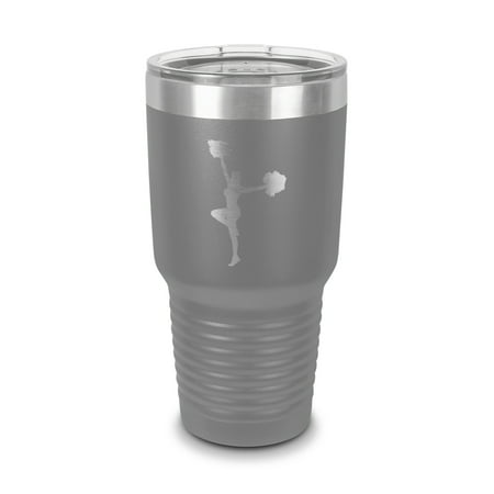 

Cheerleading Cheerleader Tumbler 30 oz - Laser Engraved w/ Clear Lid - Stainless Steel - Vacuum Insulated - Double Walled - Travel Mug - cheer v3 - Gray