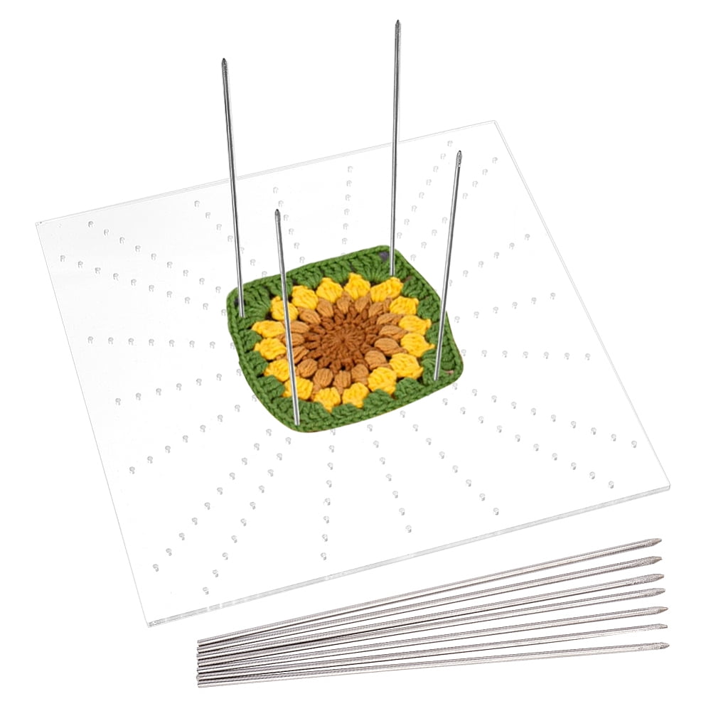 Acrylic Crochet Blocking Board Knitting Loom with Stainless Steel Pin for Making Cushions Scarves Hats Headbands Shawl Clear Board: 30x30x0.45cm