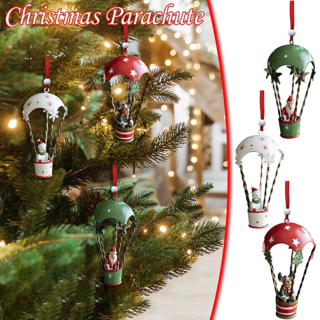 Xihbxyly Colgante Navideño de Hierro con Forma de Globo, Estilo Vintage, con Diseño de Paracaídas, Adorno Único para Árbol de Navidad, Decoración Navideña, Duradero y Ligero, Incluye Cuerda Decorativ