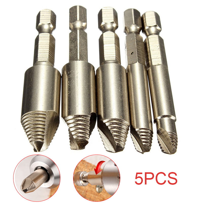 5PCS Easy Speed Out Screw Extractor Remover Drill Tool Set 1/4inch Hex Shank 