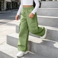 thumbnail image 5 of Mitankcoo Girls Cargo Pants Elastic Waist Wide Leg Multi Pockets Loose Casual Trousers for Kids School Daily 5-15Y, 5 of 8