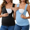 thumbnail image 1 of Camiseta básica sin mangas de maternidad con fruncido cruzado para mujeres, paquete de 2, tops de lactancia en negro y azul, talla X-Large, 1 of 6