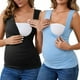 thumbnail image 1 of Camiseta básica sin mangas de maternidad con fruncido cruzado para mujeres, paquete de 2, tops de lactancia en negro y azul, talla X-Large, 1 of 6