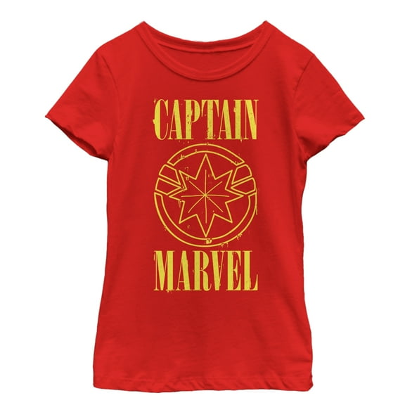 Girl's Marvel Captain Marvel Stained Star Symbol Graphic Tee Red Medium