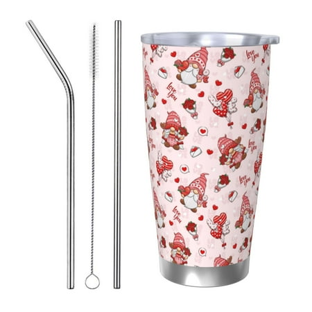 

Lukts Valentine s Day gnome for 20OZ Car Cup Stainless Steel Direct Drinking Straw Thermos Cup Suitable for Office Travel and Car-Straw Three-piece Set
