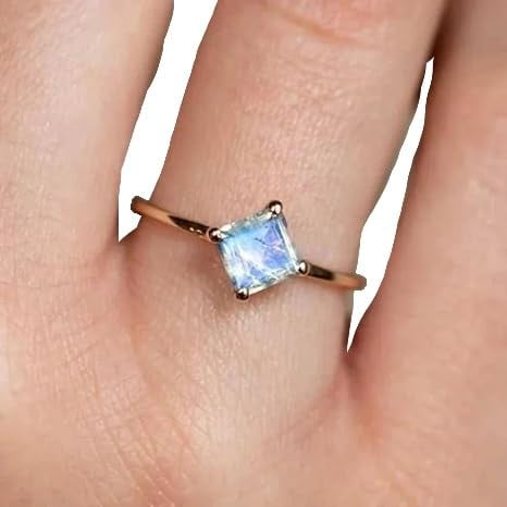 Rainbow Moonstone ring, Natural Blue Fire Moonstone, June Birthstone, Women Promise Ring, Gold Micron Ring, 925 Solid Silver, Solitaire Statement Ring, Christmas Anniversary Gift, Engagement Ring