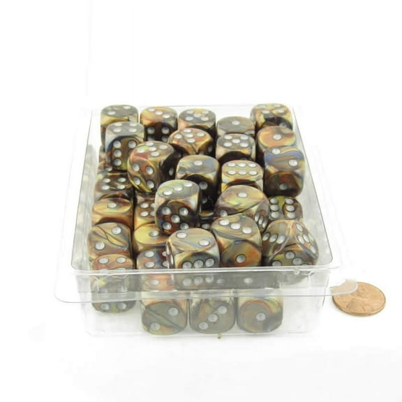 Gold Lustrous Dice with Silver Pips D6 16mm (5/8in) Bulk Pack of 50 Wondertrail
