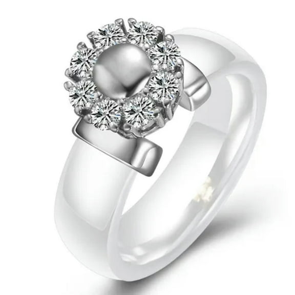 6mm Black/White Ceramic AAA CZ Band Rings Women's Stainless Steel Ring Size 6-10