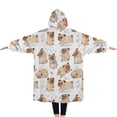 thumbnail image 2 of Oversized Wearable Blanket Hoodie,Cartoon Pug and Heart Sherpa Blanket Hoodie with Super Pockets,Super Warm Fuzzy Pullover for Women & Men, 2 of 6