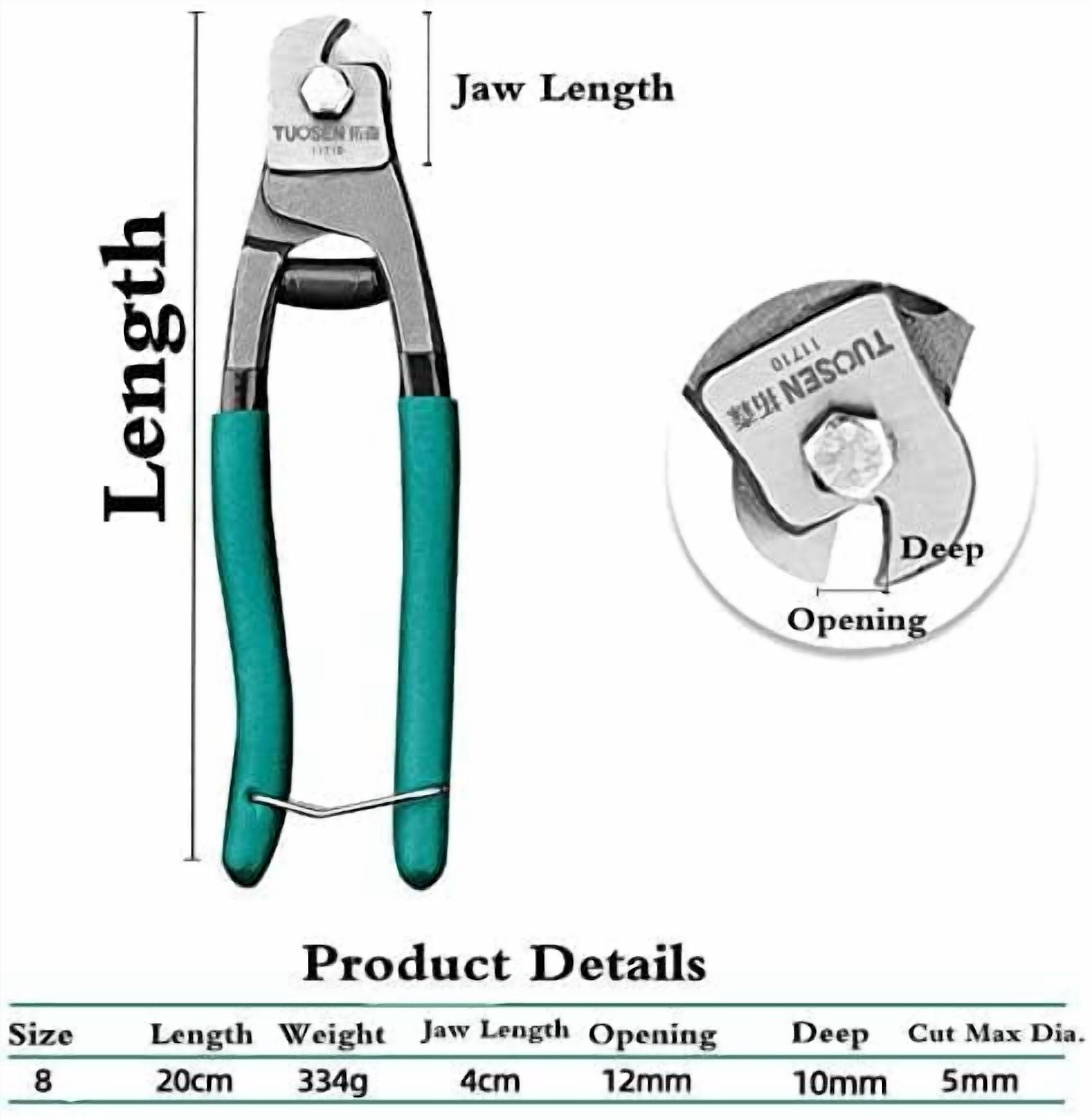 ABCISI 8 Inch Steel Wire Rope Cutter, Inner Outer Bicycle Brake Shift Cable Cutting Pliers, Heavy Duty Multifunction Pincers Tool for Soft Hard Cable Decking,Railing,DIY Projects,Clothes line,Winches