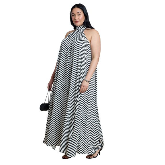 ELOQUII Women's Plus Size Trapeze Halter Maxi Dress