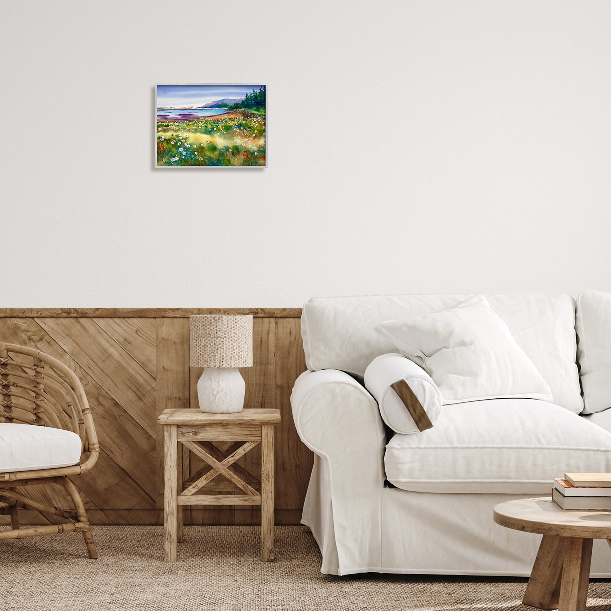 Stupell Industries Soothing Pond View Flower Field Distant Mountains, 14 x 11, Design by MB Cunningham