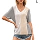 thumbnail image 1 of Camiseta de mujer de manga corta con cuello en V, color block, camiseta holgada de verano, gris, L Vogacara  AP001239-11, 1 of 7
