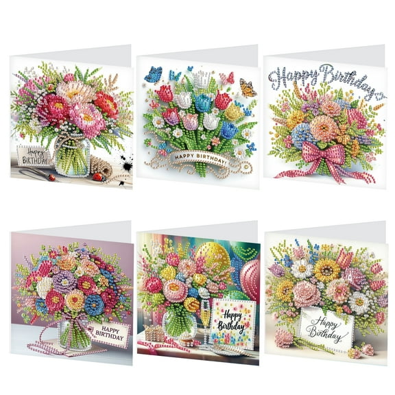 6pcs Diamond Art Painting Kit Greeting Card, Beautiful Flowers 5D DIY Special Shape Diamond Greeting Card Creative Gift, Christmas Thanksgiving Day Greeting Card Congratulation