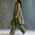 thumbnail image 5 of Women's Solid Stand Collar Sleeveless Draped Top Loose Harem Pants 2 Piece Outfit, Casual Beach Vacation Matching Set Army Green M(M), 5 of 7