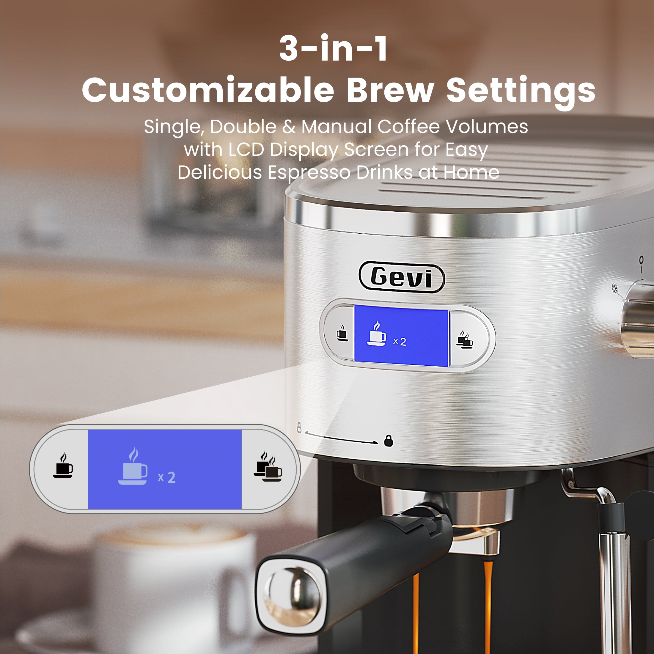 Gevi 20 Bar Espresso Machines, Stainless Steel Cappuccino Coffee Machine with Milk Frother Steam Wand