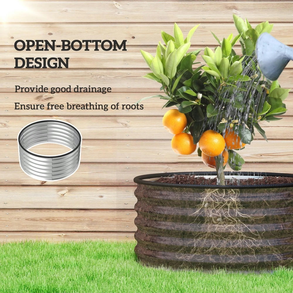 Topcobe Set of 2 Raised Garden Bed, Metal Planter Box with Safety Edging, Easy-to-assemble Stock Tank 3'x3'x1.4' Silver, Planters for Outdoor Plants, Raised Beds for Gardening