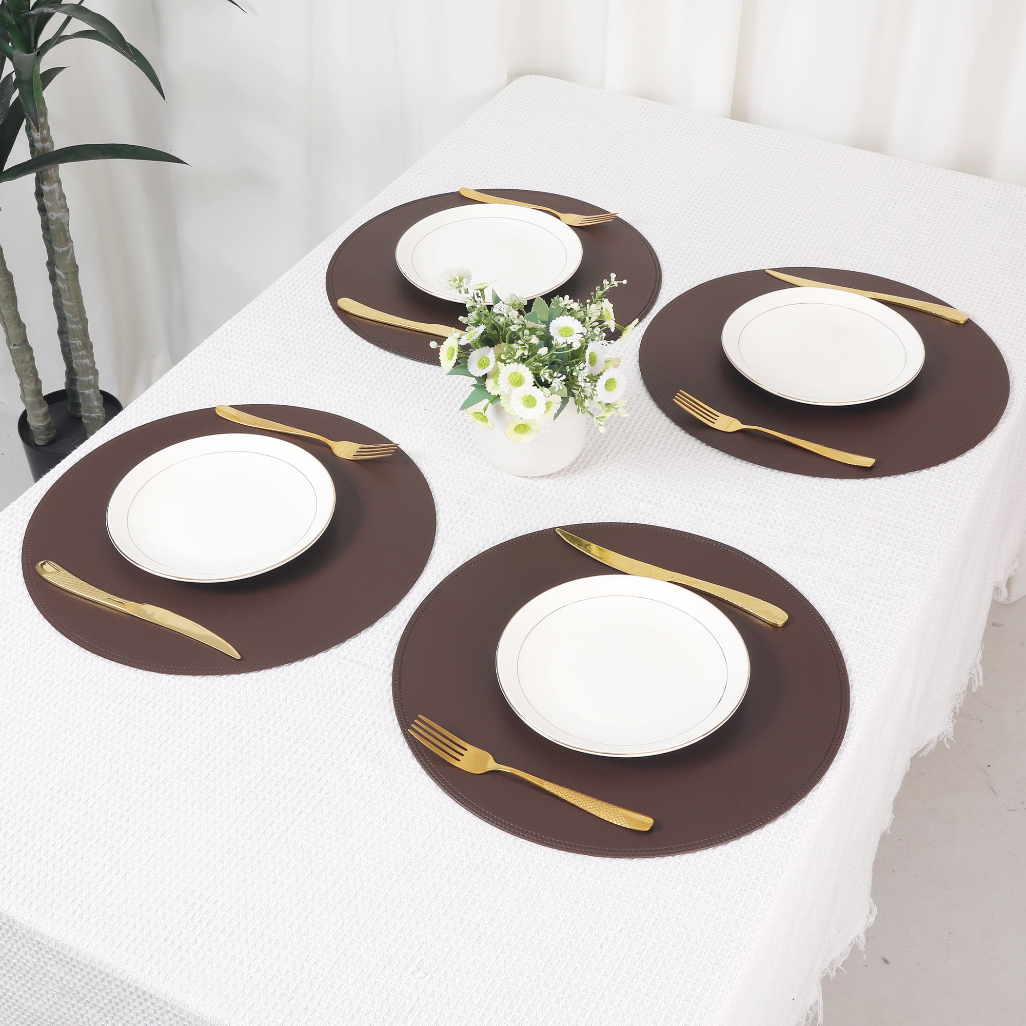 Unique Bargains Set of 6 Faux Leather Placemats Coffee
