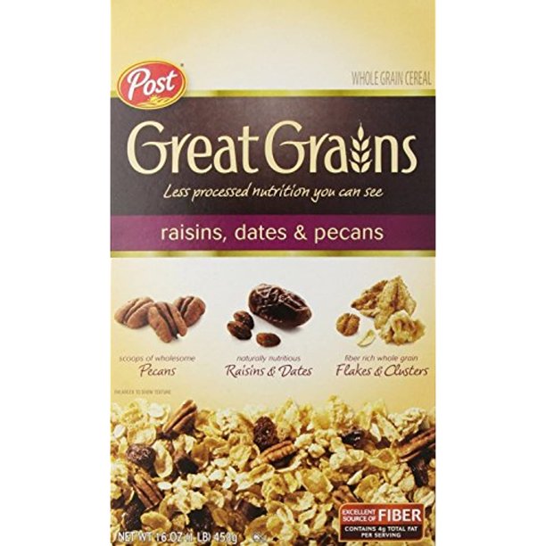 Post Great Grains Raisin, Date & Pecan Cereal, 16 Ounce (Pack Of 3