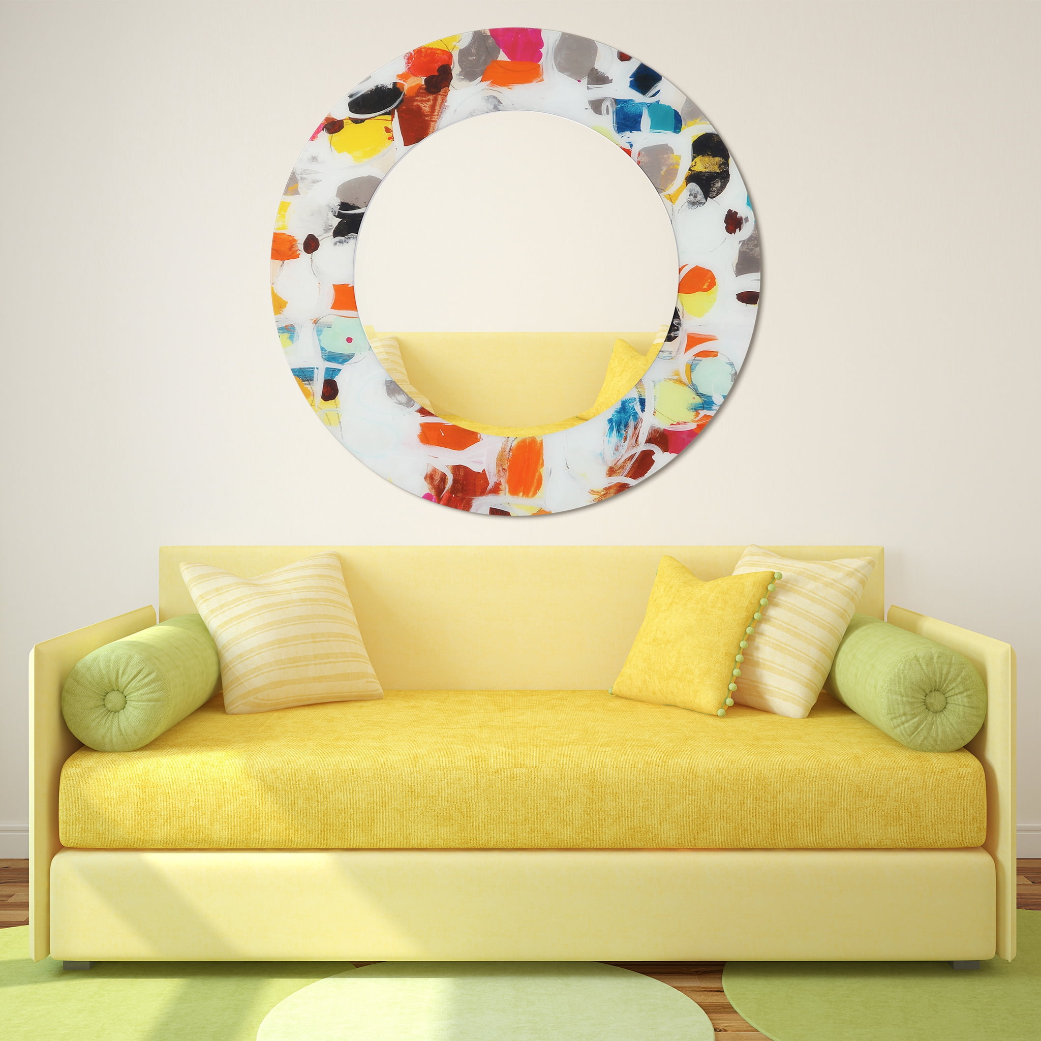 Empire Art Direct TAM-79857-48R 48 Round Party with 36 in Round Beveled Mirror Reverse Printed Tempered glass Art Mirror