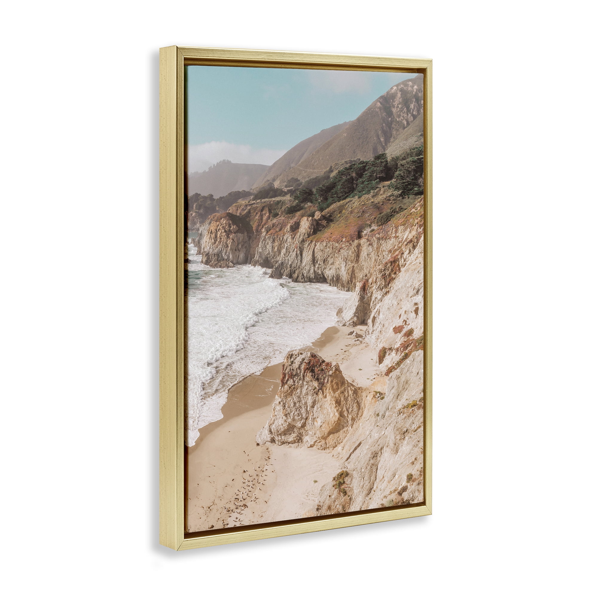 Stupell Industries Rocky Ocean Cove Landscape & Nature Photography Gold Floater Framed Canvas Art Print Wall Art, 17 x 25