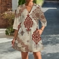 thumbnail image 2 of Intricate Red Ornate Paisley Design Womens Dress With Pockets Summer V Neck 3/4 Sleeve Dress Plus Size Loose Dress, 2 of 7
