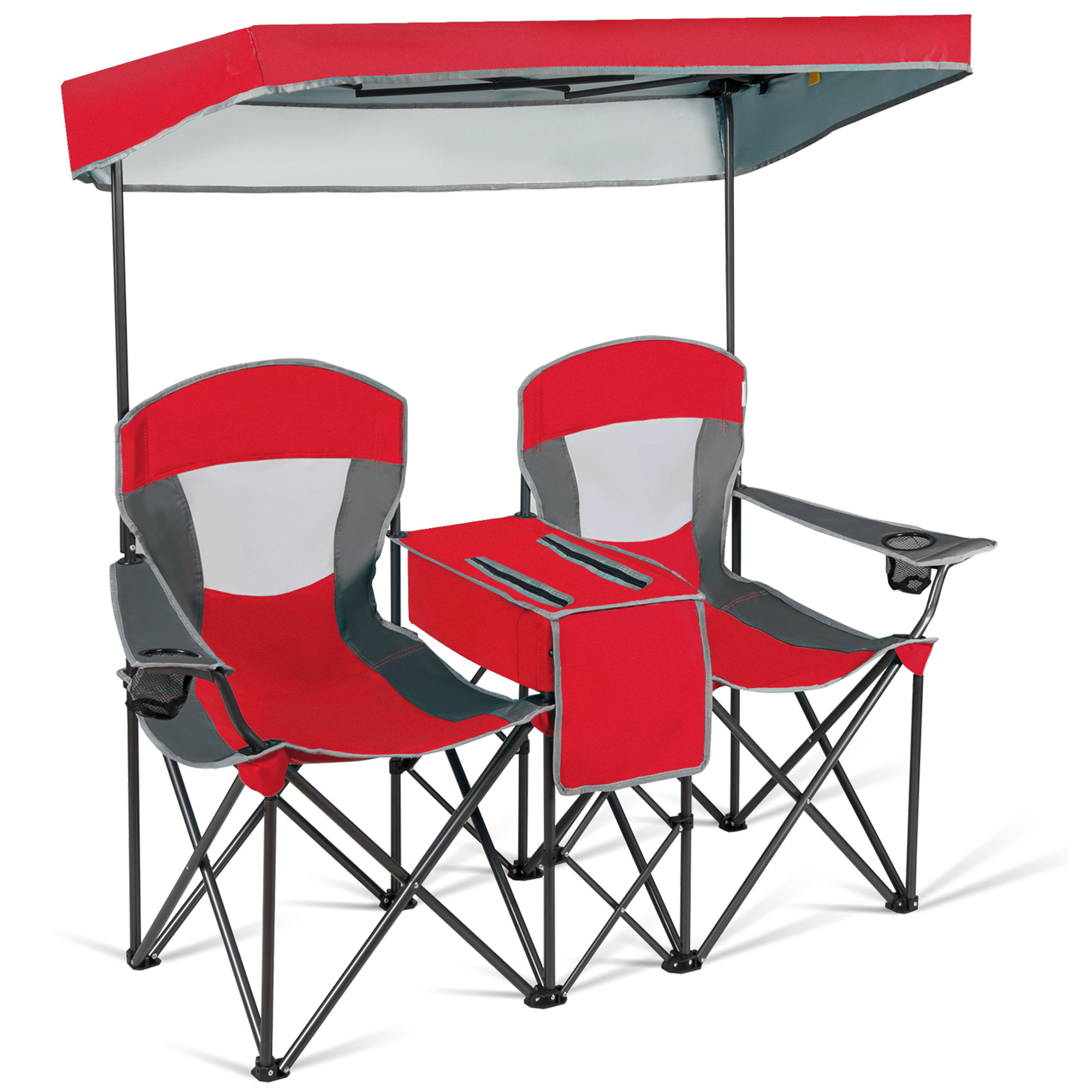 Gymax Folding 2-Person Camping Chair with Canopy and Cooler photo 4
