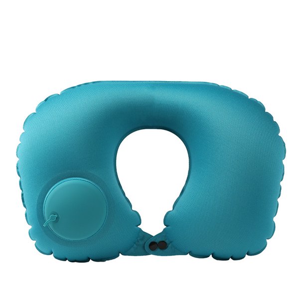 Almohada inflable de viaje, almohada inflable ajustable para el cuello, almohada inflable portátil en forma de U con máscara para los ojos, tapón para los oídos y bolsa de transporte, (verde ment