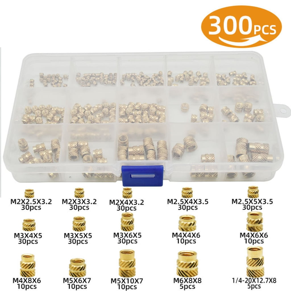 Geemin 300pcs M2/2.5/3/4/5/6 Copper Insert Nuts 300pcs Female Thread Brass Knurled
