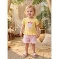 thumbnail image 6 of Cenuakty Toddler Girls Summer Outfit Ice Cream Embroidery Short Sleeve Crew Neck T-Shirt Matching Stripe Shorts Set, 6 of 9