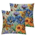 thumbnail image 2 of Acheng Throw Pillow Cover Orris Flower with Vintage Butterfly Stamp Retro Letter Violet Yellow Green Home Decorative Pillow Cases Square Cushion Covers for Sofa Couch,2 Pcs White, 2 of 6