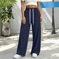thumbnail image 2 of Dnhxils Womens Wide Leg Sweatpants with Pockets Casual Drawstring Pants Loose Trousers for Ladies Fall Fashion Outfits Blue XL, 2 of 7